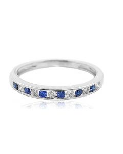 10K White Gold Wedding Band Blue Diamond White Diamonds 1/4cttw 3mm Wide Ring