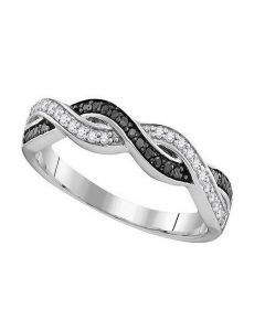 Infinity Band Ring Black and White Diamonds Sterling Silver 0.15ctw 