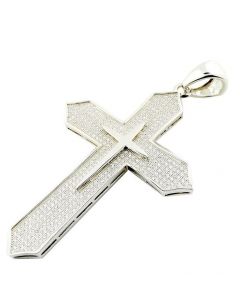 Sterling silver Cross Charm With CZ Iced Out Pave Set 65mm Tall Mens Cross Pendant Extra Large