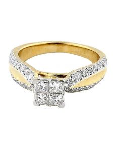 1cttw Diamond Princess Cut Engagement Ring Cathedral Style 10K Yellow Gold
