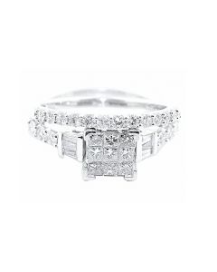 1cttw Diamond Wedding Set Princess Cut Baguette And Round 10K White Gold 2pc Set 8mm Wide
