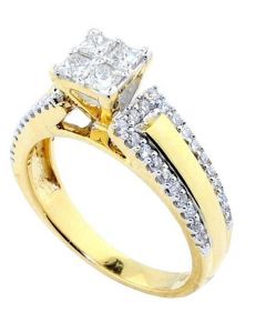 3/4cttw Princess Cut Diamond Cathedral Bridal Engagement Ring 10K Yellow Gold 