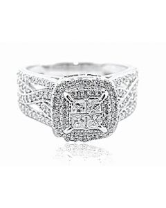 1ct Princess Cut Diamond Bridal Wedding Ring 11mm Wide 10K White Gold Natural Diamonds Ring