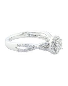 14K White Gold Halo Style Engagement Ring Woven Sides 0.48cttw Diamonds