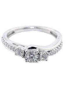 3 Stone Style Bridal Engagement Ring 10K White Gold 0.38cttw Diamonds Anniversary Ring