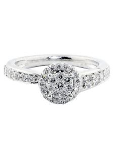 14K White Gold 0.62cttw Diamond Engagement Ring Halo Style 8mm Wide Center