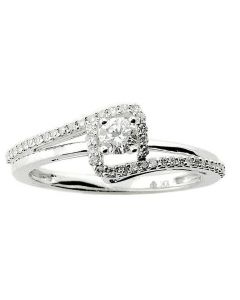 1/3cttw Diamond Engagement Ring 10K White Gold Round Solitaire Center And Swirl