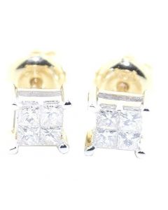 0.33cttw Princess Cut Diamond Earrings Studs Screw Back 10K Yellow Gold 5.5mm Wide