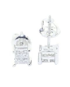 0.33cttw Princess Cut Diamond Earrings Studs Screw Back 10K White Gold 5.5mm Wide