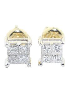 0.5cttw Princess Cut Diamond Earrings Studs Screw Back 10K White Gold 6mm Wide