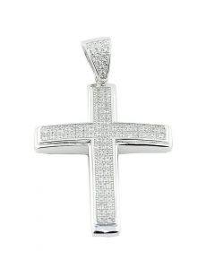 Sterling Silver Cross With CZ Pave Set 33mm Tall Cross Charm