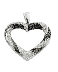 Diamond Heart Pendant Black and White Diamond 0.13cttw 925 Sterling Silver