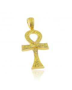 Yellow Diamond ANKH Pendant Charm Mens 10K Yellow Gold 0.42ctw