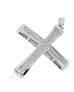 0.12ct Diamond Cross Charm Mens Sterling Silver Cross Pave Diamonds 45mm