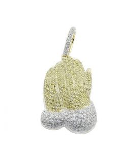 10k Yellow Gold Diamond Canary Praying Hands Pendant Yellow and White Diamond 1.6cttw
