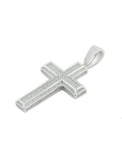 Silver Cross Pendant 41mm Tall With CZ Mens Cross Charm