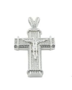 Silver Crucifix Pendant 36mm Tall With CZ