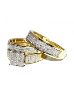 His Her Wedding Rings Set Trio Men Women 10k Yellow Gold 0.6cttw(i2/i3 Clarity, I/j Color)