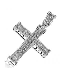 1.49ct Diamond Cross Pendant Sterling Silver Large 53mm Tall Mens Cross Charm