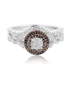 1/3cttw Diamond Halo Bridal Set Cognac and White Diamonds 10K White Gold 2pc