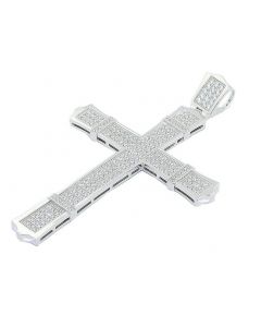 Cross Charm With CZ Mens Sterling Silver With CZ Large 67mm Tall Pendant