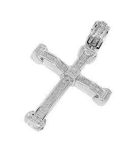 0.97ct Diamond Cross Pendant large 65mm Tall Sterling Silver Pave Set 