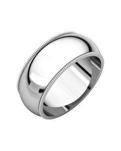 14kt White 8mm Milgrain Band
