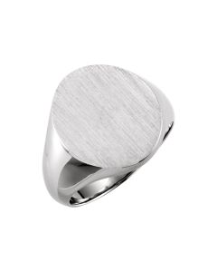 14kt White 18x16mm Solid Oval Men's Signet Ring