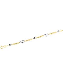 Hollow Rope W/Wht Mirror Bead & Heart 14K Yellow Gold 10 Inch