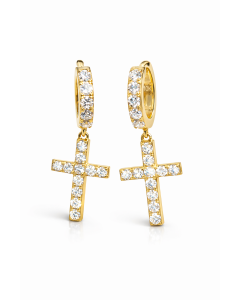 10k yellow Gold Cross Hoop earrings with 1.32CT Lab Grown Diamonds - VVS2 Clarity - D-E Color