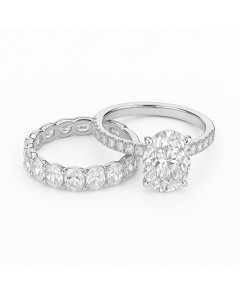 14K White Gold Duo Set Oval Cut Lab Diamond Engagement Ring & Matching Band – 4.69 CTW Total, 2.0 CT Center, Oval Eternity Wedding Set