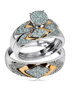 His Her Wedding Rings Set Trio Men Women 14k White Yellow Gold Two Tone