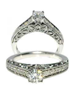 Real Diamond Engagement ring Vintage Solitaire Ornate 14K White Gold new .68ct