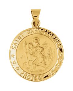 14kt Yellow 21.75mm Hollow Round St. Christopher Medal