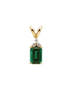 Chatham® Created Emerald & .06 CTW Diamond Pendant
