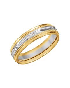 14kt Yellow Rhodium Plated 6mm Comfort-Fit Patterned Band Size 11