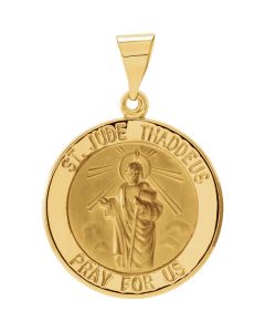 14kt White 18.25mm Hollow Round St. Jude Medal