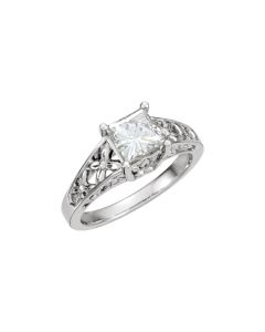 14kt White Created Moissanite Engagement Ring