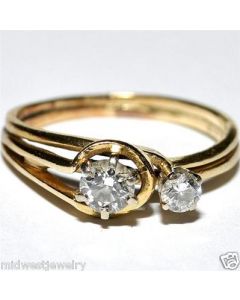 Diamond Engagement ring 0.35ct Real Diamonds 14K Gold Estate Sz 10 2 Solitaires