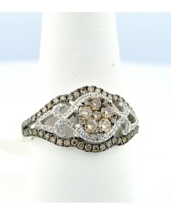 Vintage Engagement Ring 14K White Gold Chocolate Cognac Diamonds and White 0.8ctw