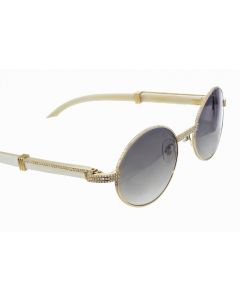 Custom Made Diamond Glasses Buffalo Horn Handmade Sun Glasses Round Luxury Sunglasses 3.5ctw Diamonds Hand Set