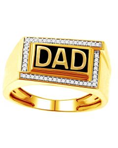 0.15ct Diamond DAD Ring 10K Yellow Gold 11mm Wide Black Enameled Mens Ring