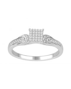 Princess Cut Style Pave Set Engagement Ring 10K White Gold 0.14ct Promise