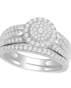 0.7ct Diamond Bridal Rings Set 10K White Gold 9.5mm Wide Halo 2pc set