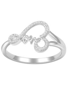 Heart and Love Ring With Diamonds 10K White Gold 0.08ct 
