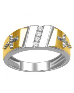 Two Tone Mens Wedding Band With Cross on Sides 0.1ct Diamonds 10K 9mm Wide