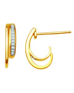Diamond Hoop Earrings Half Hoops 0.05ct 10k Yellow Gold Screw Back 15mm X 3.5mm