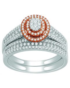 Bridal Set 0.6ct Diamond 10K White Gold Two Tone Rose Gold Halo Wedding Set