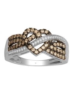 Cognac Diamond Heart Ring 0.5ct 10K White Gold Brown & White Diamonds