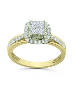 14K Gold Engagement Ring 0.50ct W Princess Cut Diamond Halo Style
